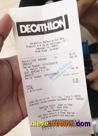 Decathlon store payment receipt